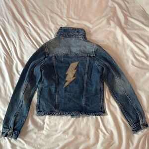 Custom Sassy Belle Wares Hand Beaded Lightening Bolt Denim Jacket